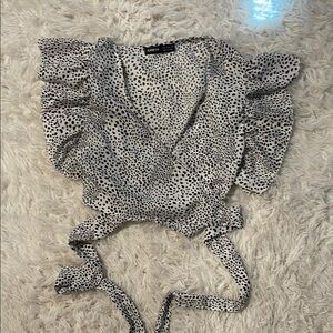 Shein Black and White Polka Dot Wrap Top